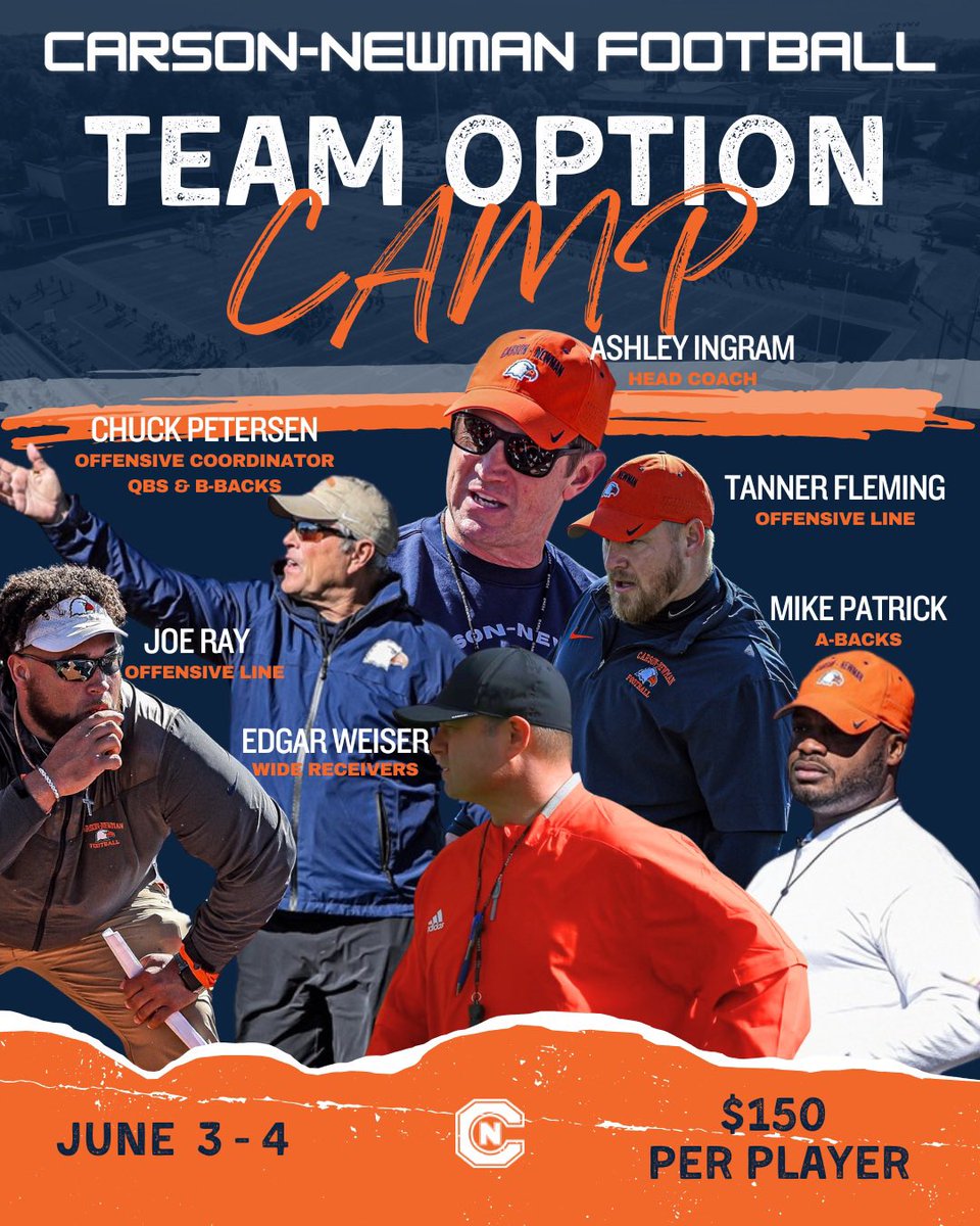 Bring your Offense to our Team Option Camp this Summer! Working all Positions 🦅 ✅ QB’s ✅ RB’s ✅ OL ✅ WR’s ✅ TE ‘s #BROTHERHOOD #CNFootball #SummerCamps #ComeToTheCreek