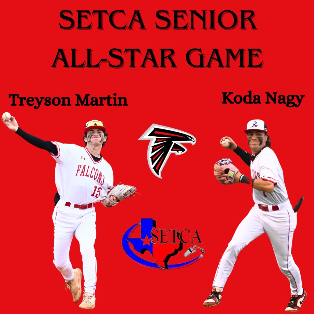 Huffman Baseball (@falconshuffman) on Twitter photo Congratulations to Treyson Martin <a href="/QUANAHMARTINIV/">Treyson</a> and Koda Nagy <a href="/koda_nagy/">Koda Nagy</a> for being selected to play in the South East Texas Coaches Association Senior All-Star Game!
The game will be on Wednesday, June 12 at Barbers Hill High School!
#FAMILY Congratulations to Treyson Martin <a href="/QUANAHMARTINIV/">Treyson</a> and Koda Nagy <a href="/koda_nagy/">Koda Nagy</a> for being selected to play in the South East Texas Coaches Association Senior All-Star Game!
The game will be on Wednesday, June 12 at Barbers Hill High School!
#FAMILY
