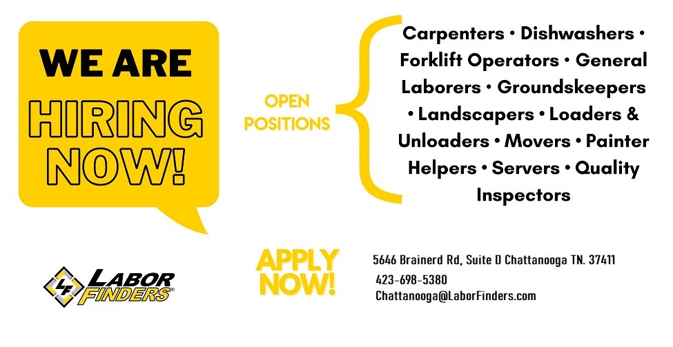 🚀Ready to join the Labor Finders team?🛠️ We're hiring NOW! Don't miss out on your chance to jumpstart your career with us! Apply today and let's build a brighter future together!🌟💼#Hiring #JoinOurTeam #applynow 
423.698.5380
Chattanooga@laborfinders.com
laborfinders.com