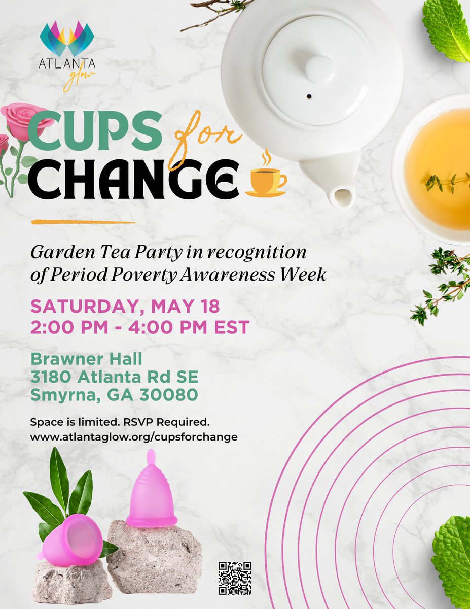 Join Atlanta GLOW for Cups for Change, a Spring tea party breaking the silence on period poverty. Sip, discuss, and empower change! RSVP at atlantaglow.org/cupsforchange #periodpovertyawarenessweek #ppaw @periodsupplies #menstrualequity #periodpoverty #teaparty #gardenparty