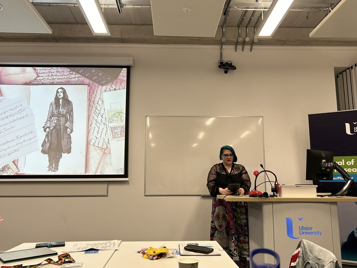UlsterUniPhD's tweet image. Closing session 2A of #UlsterPhDFest was Frankie Bradley and their presentation on “Colonialism, sky pirates, and queer identity” - and they treated us to a reading of an excerpt of their novel!