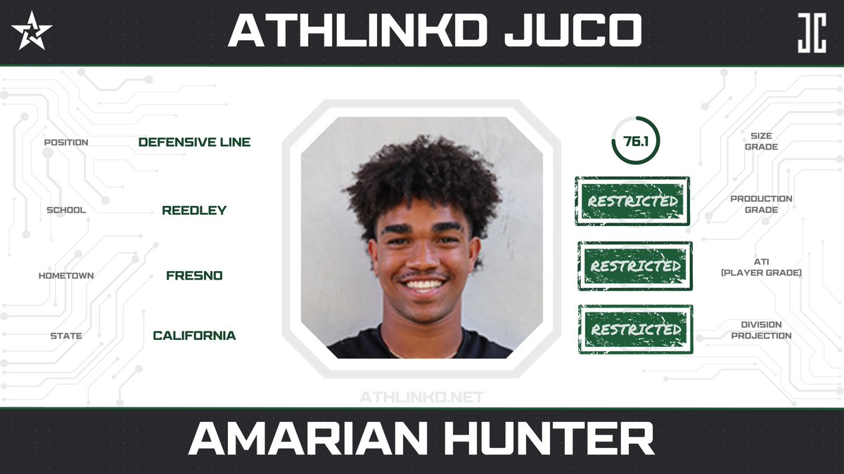 Reedley DL Amarian Hunter (@AmarianHunter) is an excellent prospect out of the CCCAA.  The 6'3' CA-native earned all-conference this past season coming off the edge for 7.0 sacks and 10 TFLs.