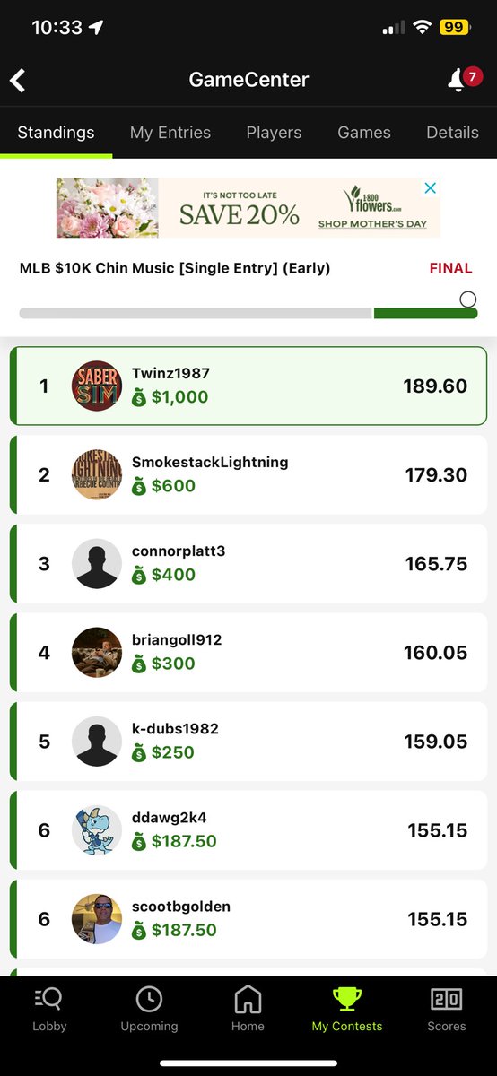 Twin87_'s tweet photo. @SaberSim Winners Circle! https://t.co/KEMjmYxUI8