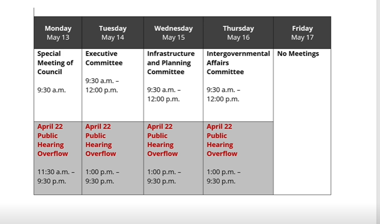 Debate isn't set to start until Monday and here's the schedule administration is proposing to work around the originally scheduled meetings next week.