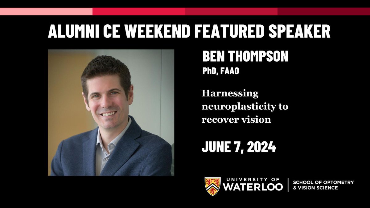 Research shows it may be possible for even adults with amblyopia to recover some vision. Come learn more at Alumni CE Weekend, June 7-8. Plenty of topics for 12 hours of CE! Register now: uwaterloo.ca/school-of-opto…