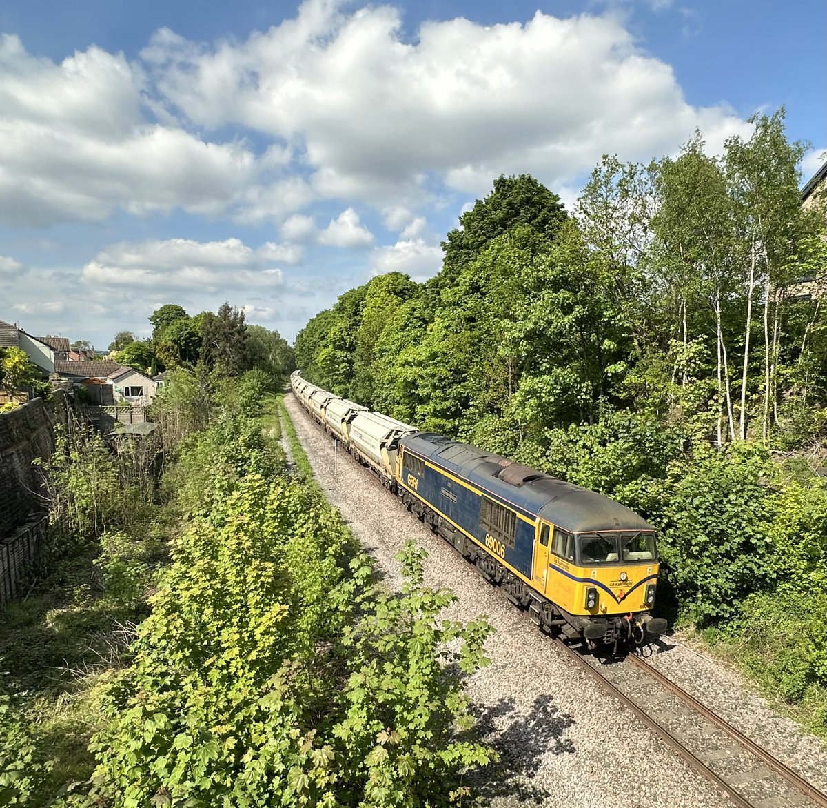Brushing past the closing in greenery 69006 at Walton on todays 6E86 Middleton - Monk Bretton #class69