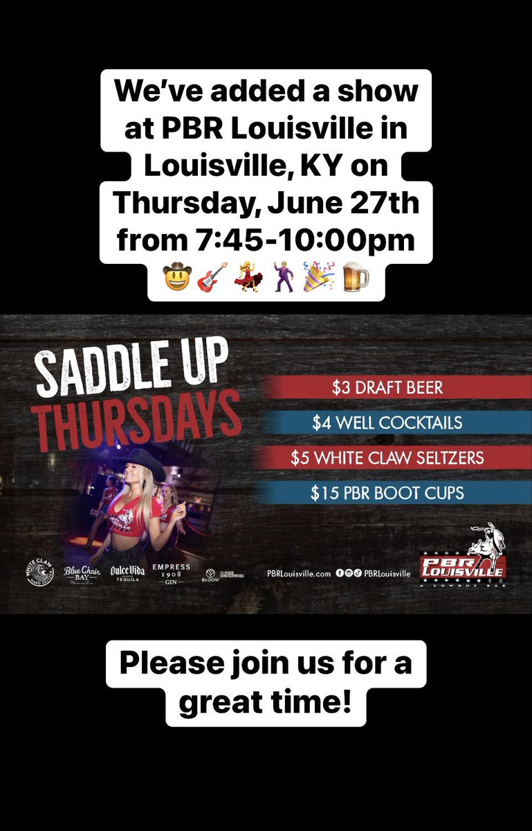 I’m excited to be playing at PBR Louisville on Thursday, June 27th! 🤠🎸🎉
#douglasriley #douglasrileymusic #nashvilletn #singersongwriter #indieartist #countrymusicartist #countrymusic #pbrlouisville #louisville #linedancing #countrybar