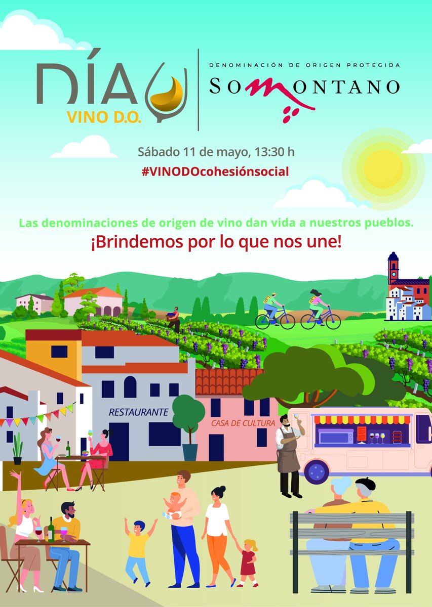 DOSomontano's tweet photo. El sábado, 11, celebramos el #DiaVinoDO en Huesca en el marco del tour #SomontanoEnRuta de la @rvsomontano y @aytohuesca ¡Os esperamos para brindar x este gran día cn @BodegasFabregas , @BodegaPirineos , @OTTOBESTUE , #LAUS, @BodegaSommos , @bodegasobergo , @bodegassers  , @MonteOdina  e  #Idrias ! IMPORTANTE: si no podéis venir, abrid vuestra botella d vino @DOSomontano  y brindad tb x este gran día allí donde estéis ¡Chin chin! 🍷 #VINODOcohesionsocial