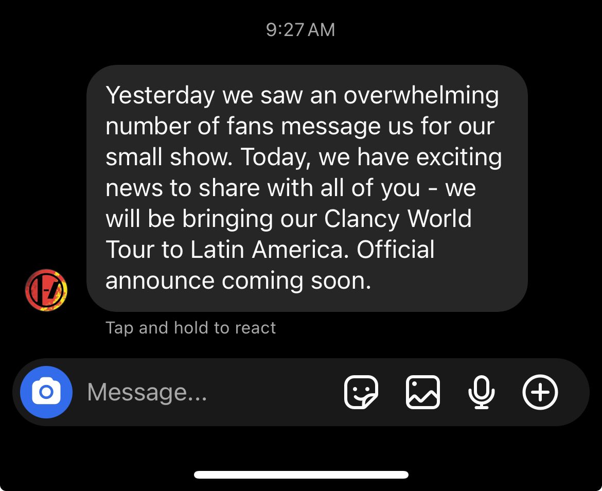 CLANCY WORLD TOUR WILL INCLUDE LATIN AMERICA!!