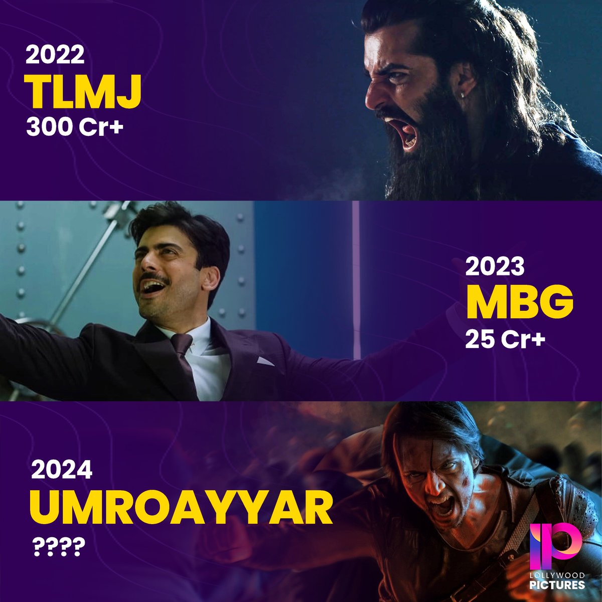 As of 2022 and 2023, The Legend of Maula Jatt and Money Back Guarantee had the highest box office gross. 
Do you think UmroAyyar can become the top film of 2024 taking into account the potential possibilities?🔥🙌🏻

#UmroAyyarANewBeginning #TheLegendofMaulaJatt