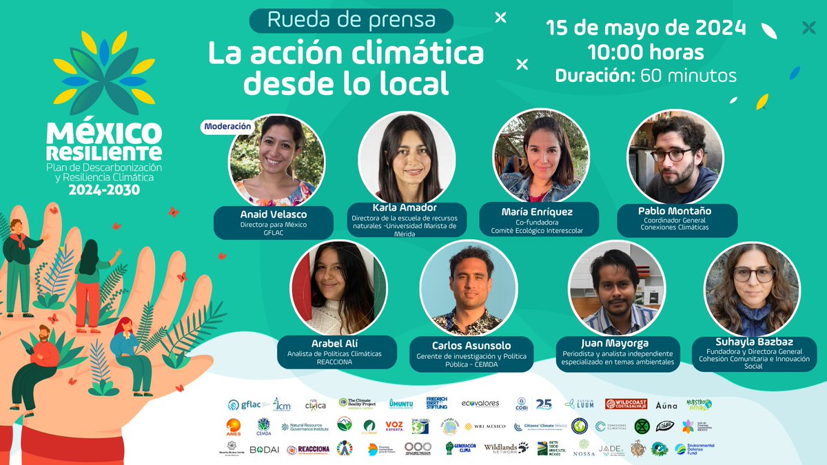 #FelizJueves y no se olviden de apartar su lugar en la conferencia de prensa 'La #AcciónClimática desde lo local' que será el próximo 15 de mayo a las 10hrs #CDMX. Compartiremos experiencias locales a escasos días de las #Elecciones2024Mx⚡️Registro aquí 👉🏻 bit.ly/44uBL2U