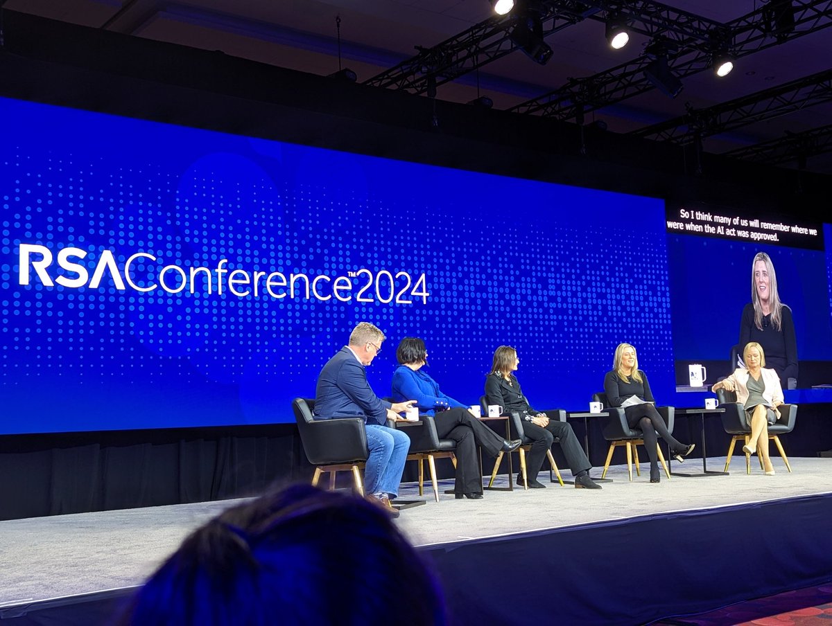 Listening to a distinguished panel at #RSAC on #AI with @EU_EDPB 's Anu Talus, @RubyZefo @jtrevorhughes and others. #AIAct #genAI