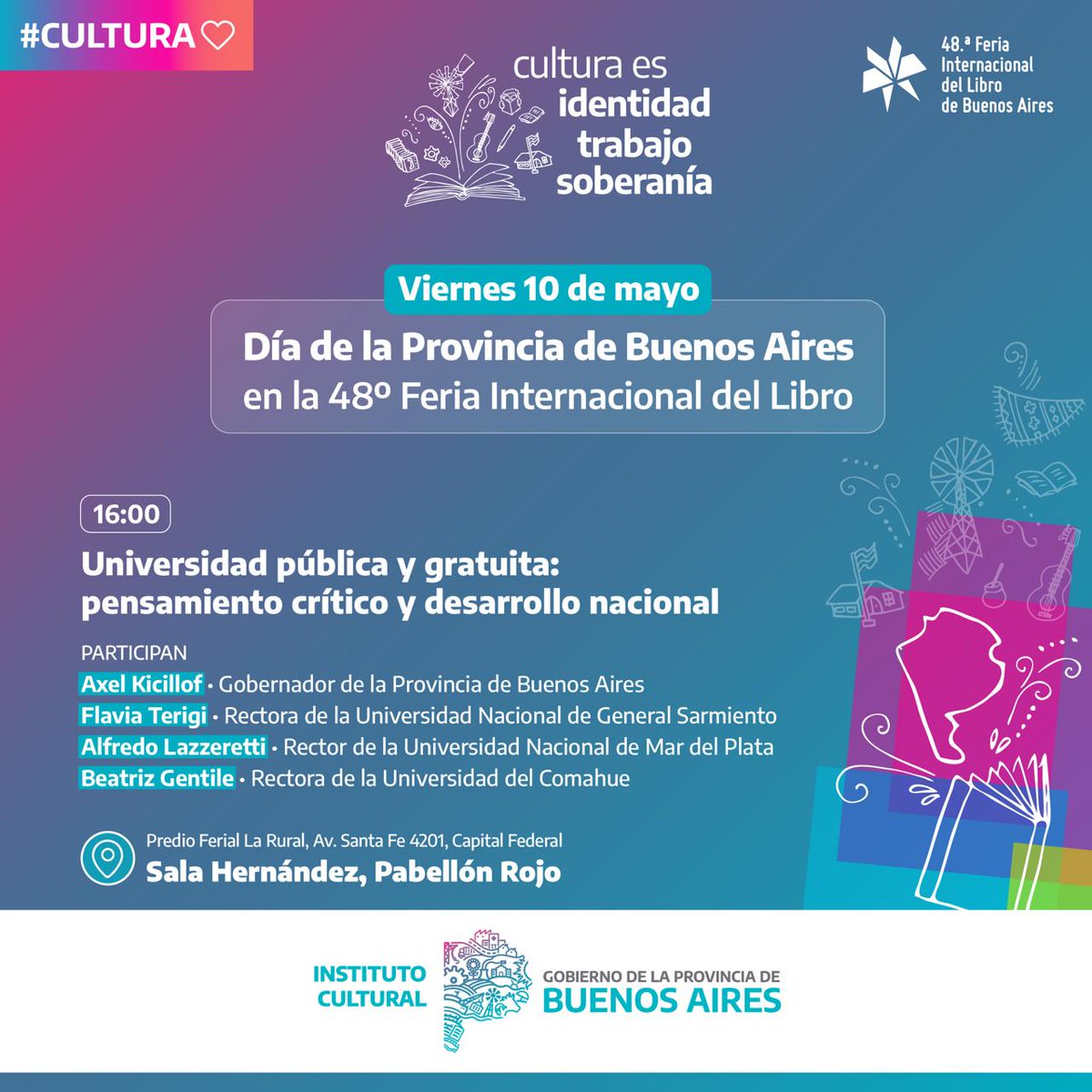 Mañana en la Feria del Libro de Buenos Aires, estaremos participando de un panel junto al Gobernador Kicilliof y colegas Rectoras para analizar el rol de las Universidades Públicas en el desarrollo nacional. Están todas y todos invitados. @unmdp