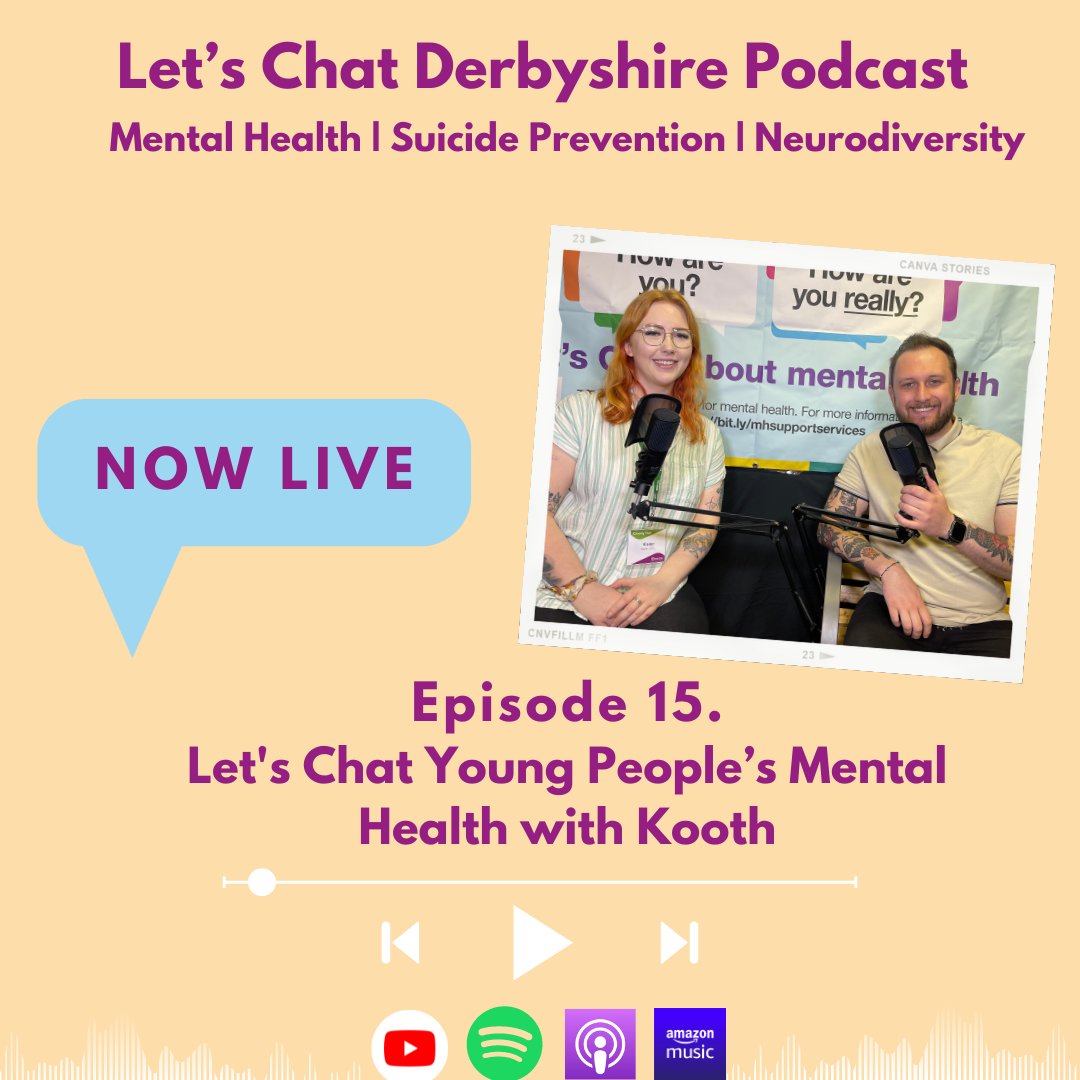 It's LIVE. Our next episode of the Let's Chat Derbyshire Podcast where we speak to Holly from @kooth_plc on how their service supports young people's mental health linktr.ee/dccmhsp @kooth_uk