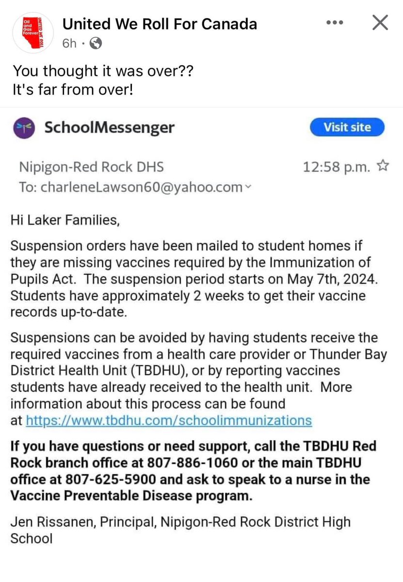 An illegal mandatory vaccination letter was sent to parents in Ontario, Canada. This is what happens when you're complacent and don't push back on criminals. It's only going to get worse. Pull your kids out of schools and start filing criminal charges #cdnpoli #ableg #onpoli