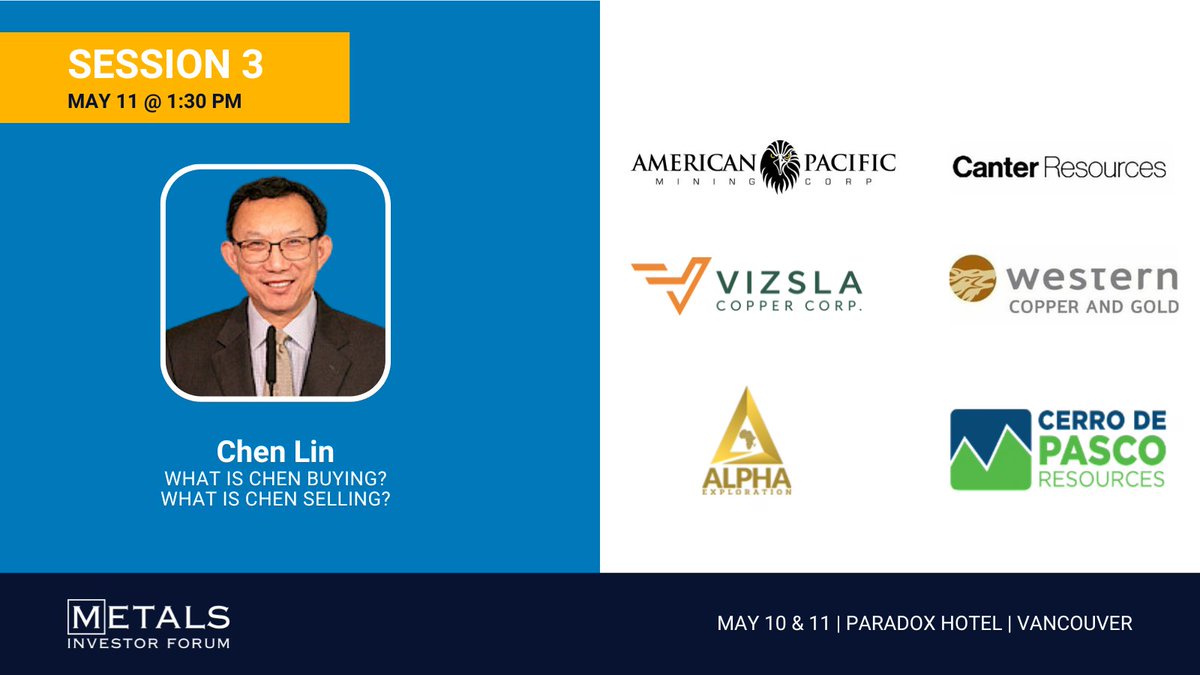 Chen Lin's presentation 'The rise of AI and its impacts on metals' takes place on Saturday during session 3. Join us for his talk & latest updates from @AmerPacMine, @CanterResources, @VizslaCopper, @westerngoldand, Western Copper and Gold Corp., Alpha Exploration & @CerroInc.