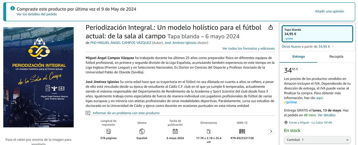 Macamvaz's tweet photo. Ya está disponible #PeriodizaciónIntegral 📘⚽️📊Nuestro nuevo libro, con @JoseJimIg  Precio de lanzamiento. 34.95 €, a través de Amazon. Esperamos que sea de vuestro agrado, y sobre todo deseando recibir vuestro feedback y comentarios!! #Fútbol #Fuerza #SituacionesJugadas #GPS https://t.co/aQj0nsdbya