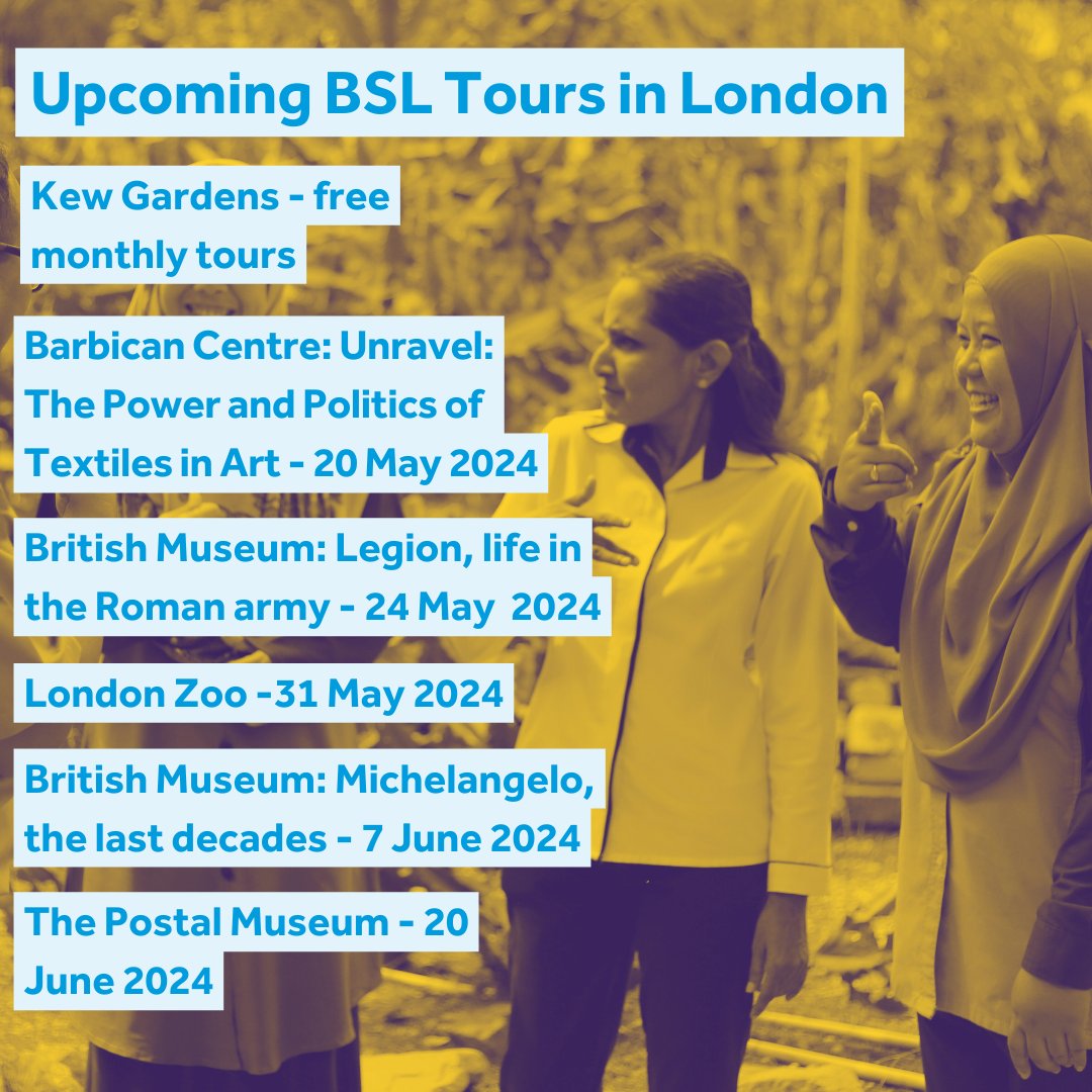 Discover upcoming #BSL tours at @kewgardens, @zsllondonzoo + museums in London! Check out our #DeafAwarenessBlog via the link below for details on these tours. Know of any other BSL tours and events? Share with us! #BritishSignLanguage 👉👉👉 shorturl.at/lAC36