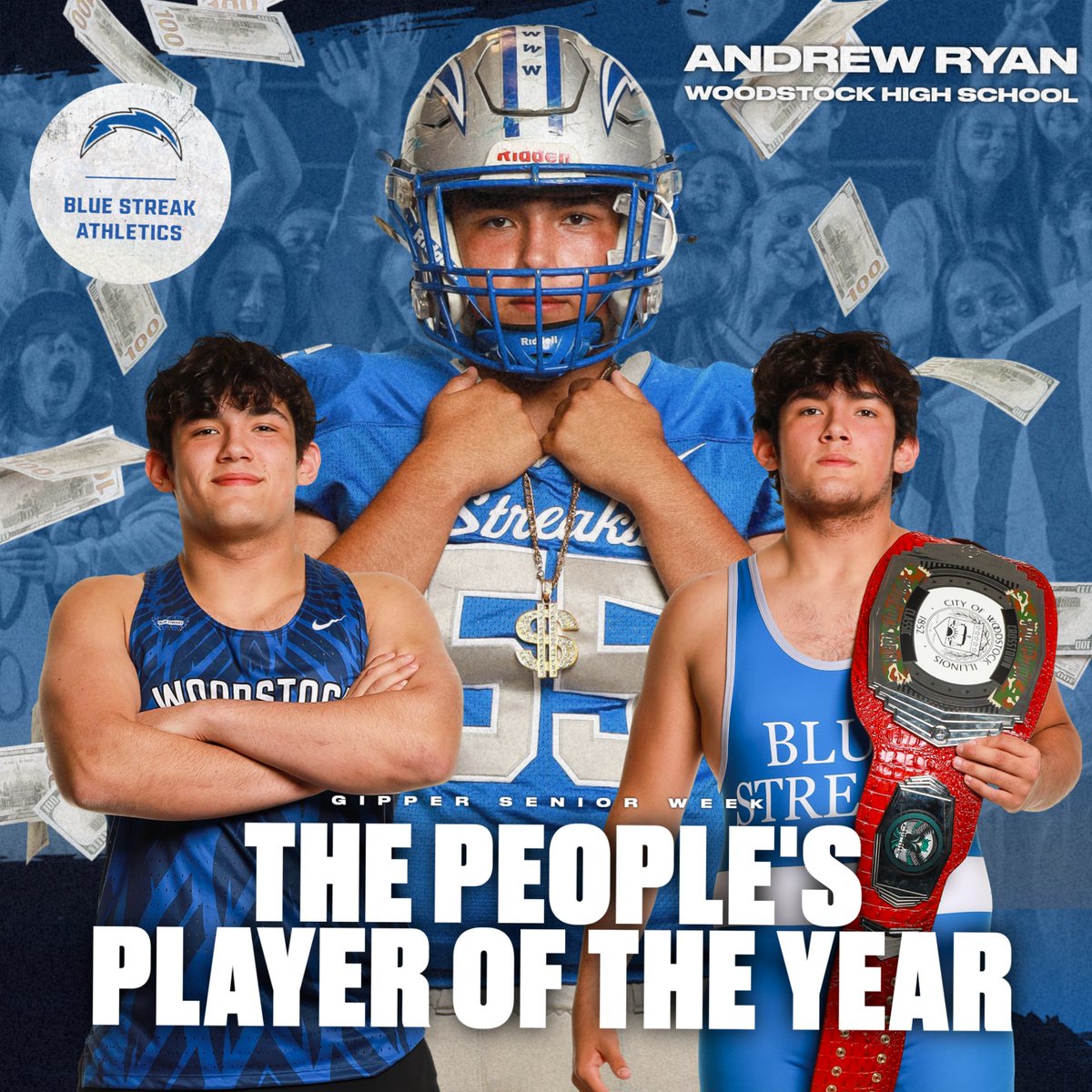 Our nominee for Boys People's Player of the Year, as voted on by the students... ANDREW RYAN 💙⚡️ Like, comment & share for Andrew! @gogipper #GipperSeniorWeek