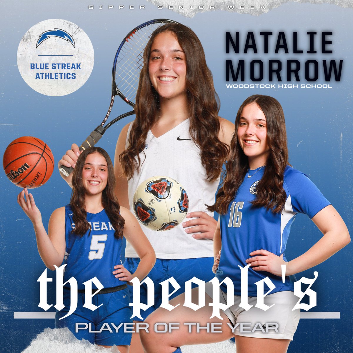 Our nominee for Girls People's Player of the Year, as voted on by the students... NATALIE MORROW 💙⚡️ Like, comment & share for Natalie! @gogipper #GipperSeniorWeek