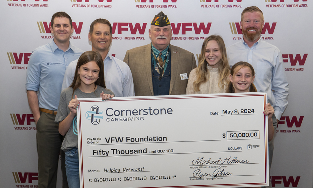 “The VFW Foundation is honored to receive this donation, which will help us continue to serve countless military and veteran families during their times of need.” – VFW Adjutant General Dan West on the more than $100K donated by Cornerstone Caregiving. #FORVETERANS #StillServing…