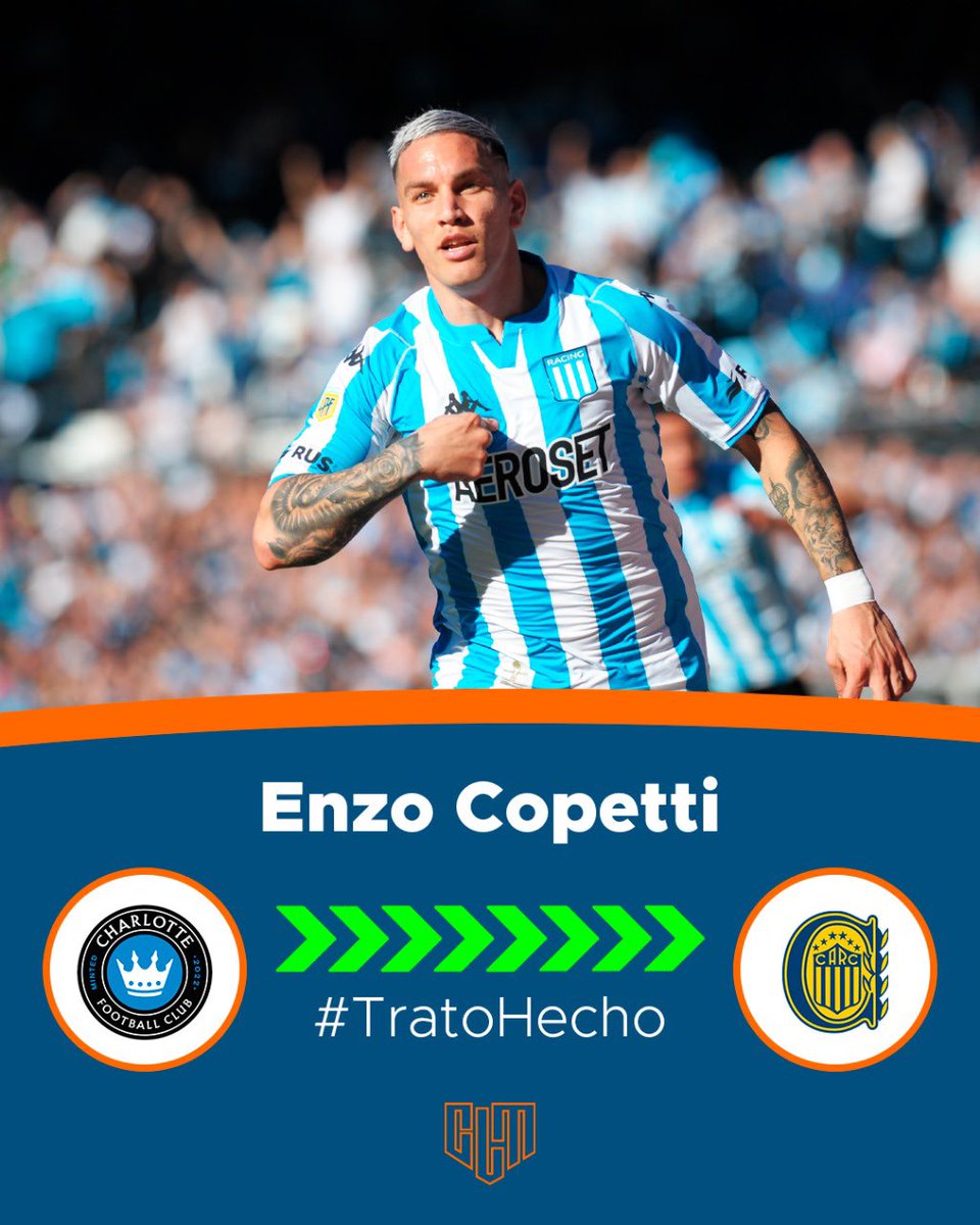 🚨[EXCLUSIVO] Enzo Copetti es nuevo refuerzo de Rosario Central. 
*️⃣El club le compró el pase a Charlotte y el futbolista, que en los próximos días viajará a la Argentina, firmará un contrato a largo plazo. Interesante fichaje de la directiva Canalla. #TratoHecho