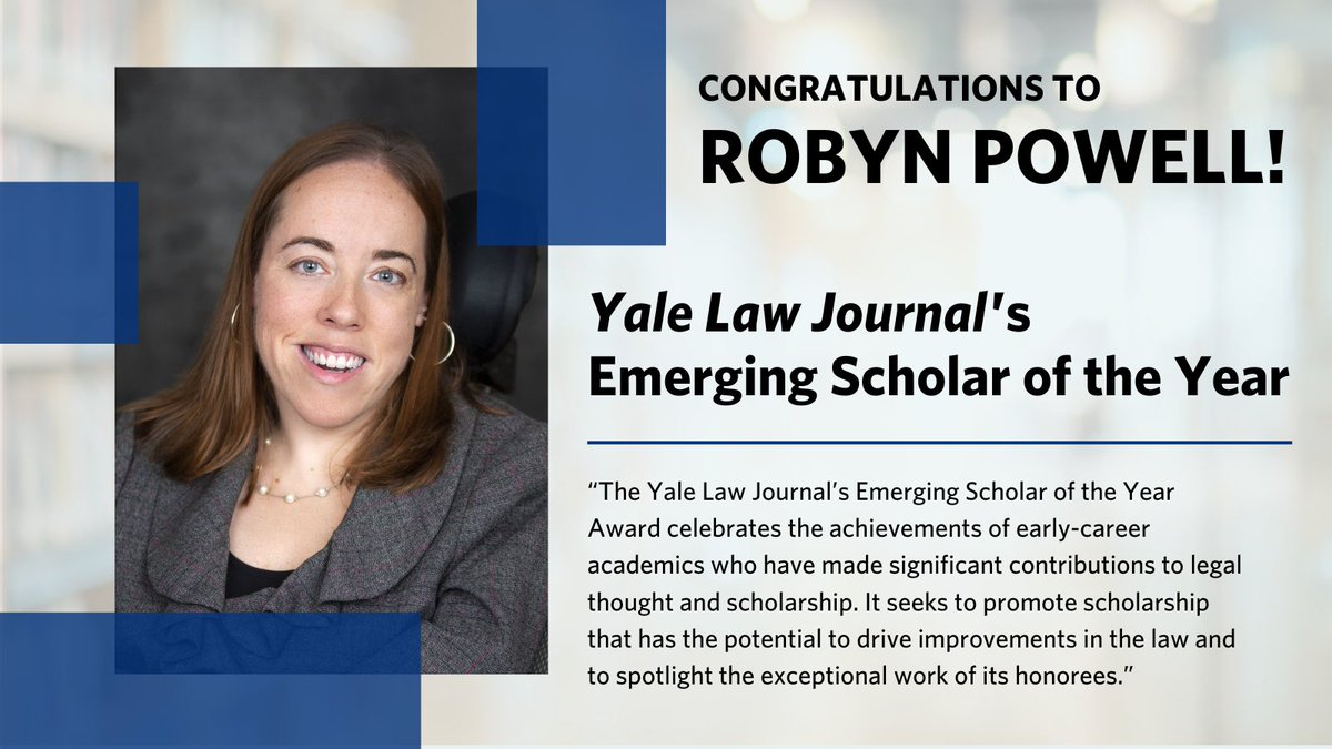 Our warmest congratulations to Lurie researcher Robyn M. Powell, named Yale Law Journal's Emerging Scholar of the Year! @RobynMPowell zurl.co/zDVk Learn more about Robyn and her work for reproductive justice and disability rights: zurl.co/Z9pv