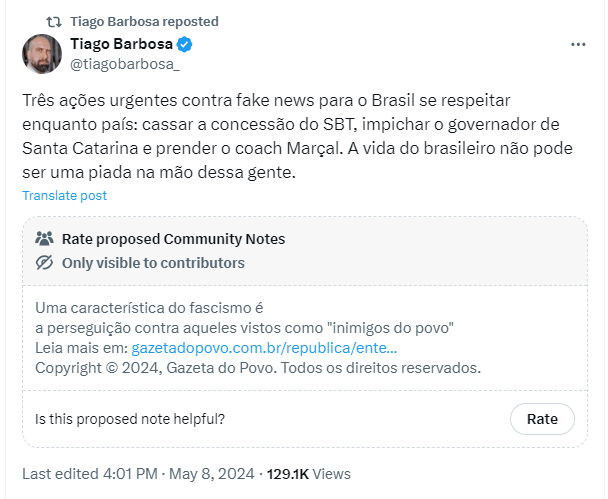 O miliciando digital petista, que opera nos blogs chapa-branca alimentados com verbas da Secom, quer cassar concessão de TV que fez críticas ao governo, quer o impeachment de governador opositor, além da prisão de influencer não alinhado.

Ainda bem que a 'democracia' venceu.