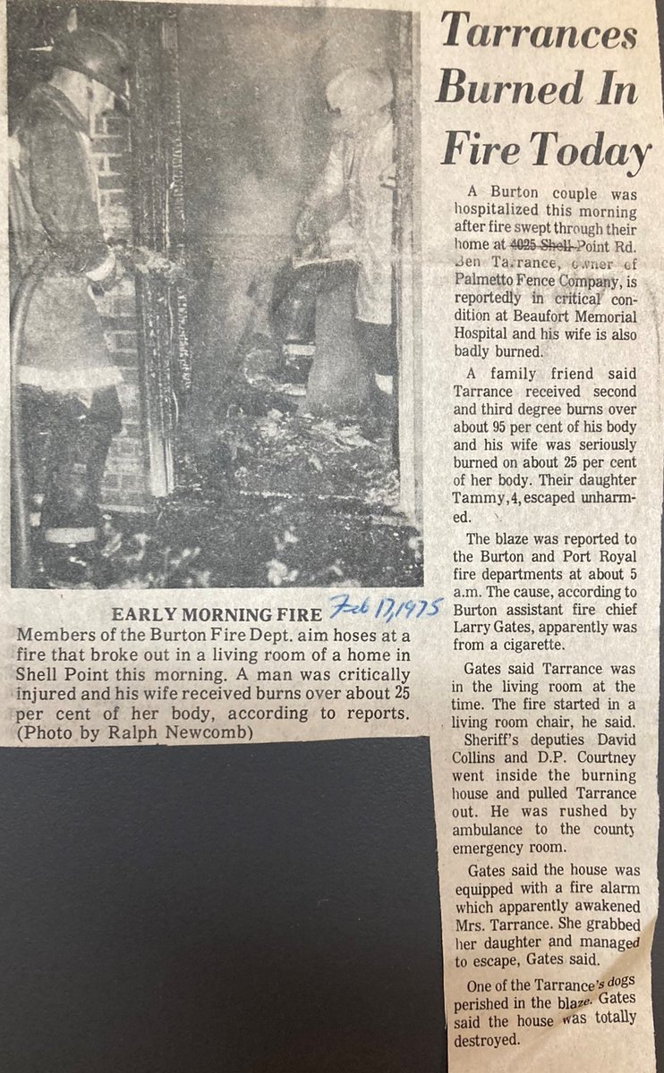 TBT! While injuries still occurred, a smoke alarm & courageous @bcsopio saved lives at this Feb 17th, 1975 fire in Shell Point @bftcountysc. Most fatal fires will occur between 10pm and 6am, & in homes without working smoke alarms. 'Those who do not learn from history....'