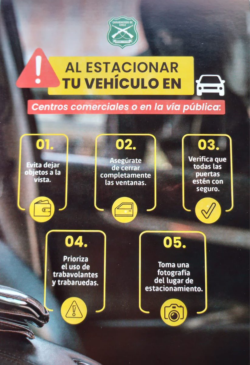 #Renca: @CarabMicc de la 7ª Comisaría Renca, realizan difusión de medidas de seguridad y autocuidado a personas que estacionan sus vehículos en centros comerciales o en la vía pública, con la finalidad de prevenir que sean víctima de ilícitos. #CarabineroDeTodos