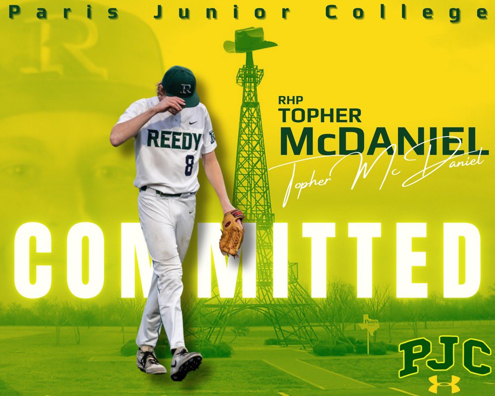Topher.McDaniel_16 (@16mcdaniel) on Twitter photo I am blessed to announce that I will be furthering my academic and athletic career at Paris Junior College! I want to thank my Family, Friends and Coach’s that have supported me throughout my career. Go Dragons🐉!!! <a href="/ParisJC/">Paris Junior College</a>
<a href="/smithens5/">Christian Smith</a> <a href="/ReedyBaseball/">Frisco Reedy Lions Baseball</a>
<a href="/DulinsTX/">Dulins Dodgers (TX)</a> I am blessed to announce that I will be furthering my academic and athletic career at Paris Junior College! I want to thank my Family, Friends and Coach’s that have supported me throughout my career. Go Dragons🐉!!! <a href="/ParisJC/">Paris Junior College</a>
<a href="/smithens5/">Christian Smith</a> <a href="/ReedyBaseball/">Frisco Reedy Lions Baseball</a>
<a href="/DulinsTX/">Dulins Dodgers (TX)</a>