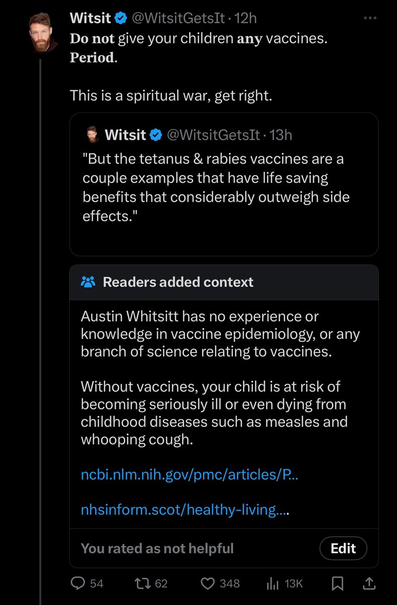 Tag @CommunityNotes in the replies. It says I have “no experience or knowledge in vaccine epidemiology or any branch of science relating to vaccines.” How would someone know that? Is that what community notes is now? An avenue for weird anonymous people with an obsession to…