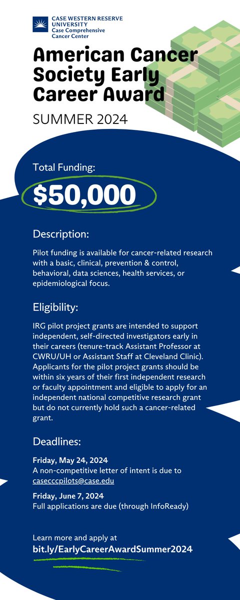 Don't miss your chance to be awarded $50,000 for your cancer research efforts! Apply now for the @AmericanCancer Early Career Award at bit.ly/EarlyCareerAwa….