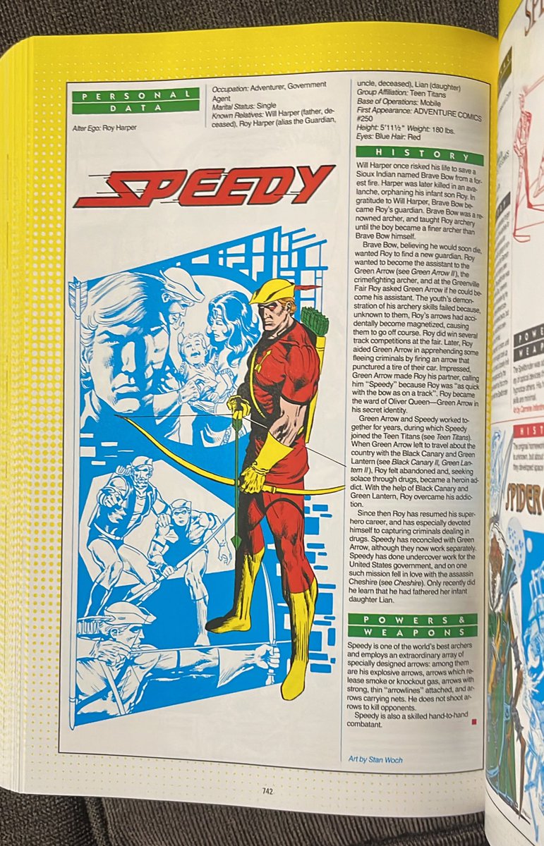 A good Thursday morning, afternoon, evening everyone! Dealing with the ‘cyberattack’ here at work (maybe you saw on the news) so it’s been fun. Today’s Who’s Who entry is Roy Harper, Speedy! Quite the history this character has had. Artwork by Stan Woch (?) #WhosWho #comics
