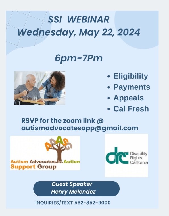 RSVP for our WEBINAR on #ssi 
#selfadvocacy #differentabilities #CommunitySupport #autismfamilies #autismawareness #webinar #supportingfamilies #autismacceptance #aaiasg