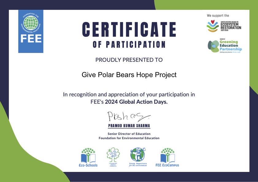 Excited to share we received our certificate of participation in the @FEEInt #ecoschools #globalactiondays was an amazing experience and we are looking forward to more videos songs and hopefully dancing next year. #climatesonng