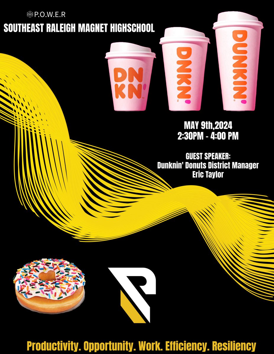 🌟 Attention Students! 🌟 Join us today to meet our special guest speaker Eric Talor, District Manager at Dunkin Donuts! 🍩✨ Don't miss out on this opportunity to gain valuable insights and advice on leadership and success! #POWERMentor #DunkinDonuts #GuestSpeaker
