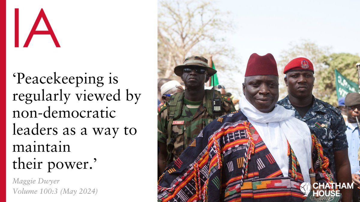 Why do non-democratic countries contribute towards peacekeeping missions? @MagDwyer draw on interviews with soldiers and military decision makers in The Gambia to answer this puzzle. Read her #free article 👉doi.org/10.1093/ia/iia…