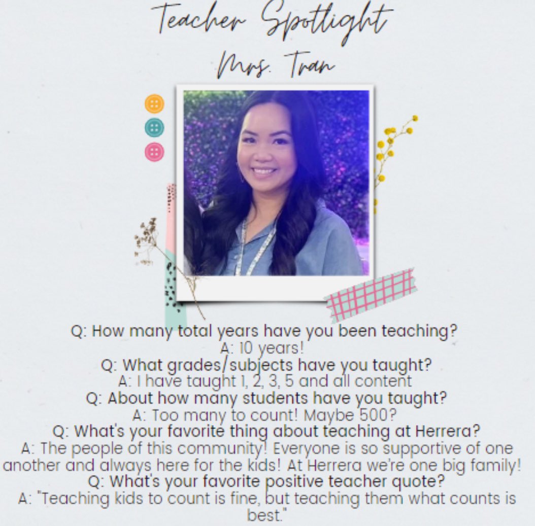 Teacher Spotlight #11: Mrs. Tran🐾
@HoustonISD @TeamHISD 
#TAW #HerrerHuskies #ThankHISDTeachers