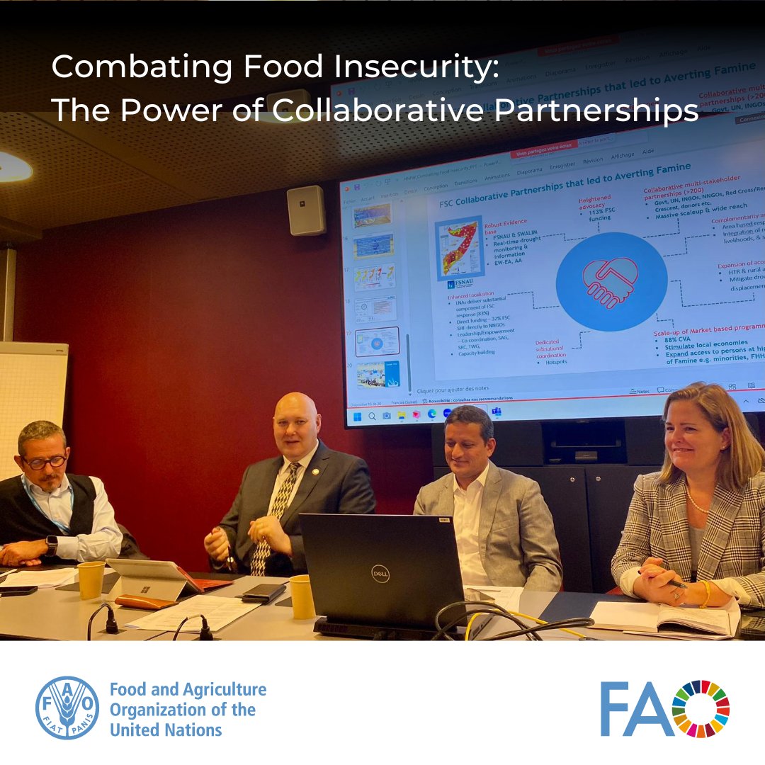 The game-changing impact of collaborative partnerships to combat food insecurity spotlighted at #HNPW2024 Famine was averted & lives& livelihoods saved in Somalia in 2023 thanks to the remarkable joint efforts of Food Security Cluster & Resource Partners fscluster.org/somalia