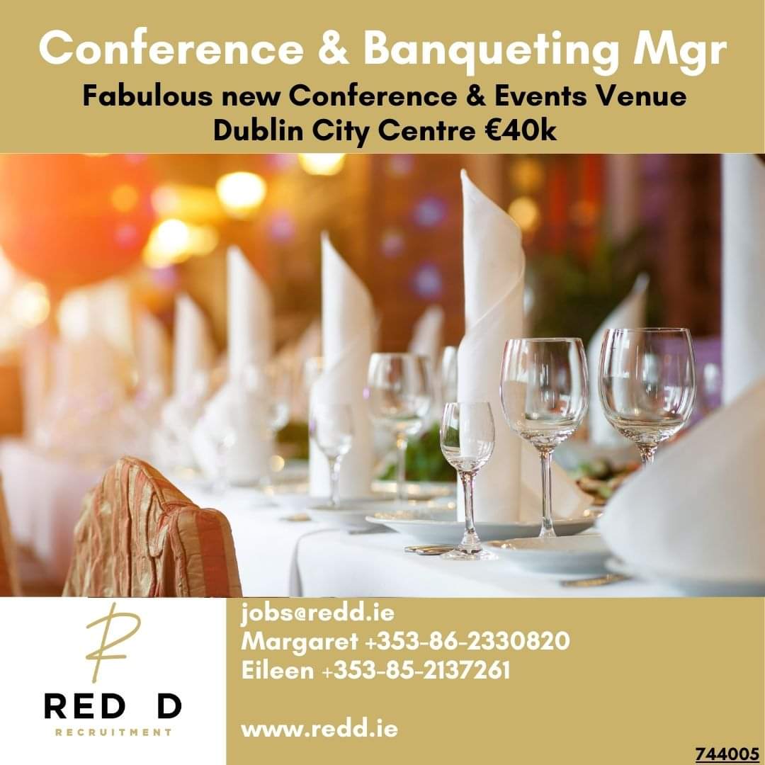 Red D are recruiting a Conference & Banqueting Manager for a new Conference & events Venue in Dublin redd.ie/jobs/6162-assi… or reach out to Margaret or Eileen via the contact information on the image. 📲 #redd #reddjobs #reddrecruitment #conferenceandbanqueting #eventsmanager