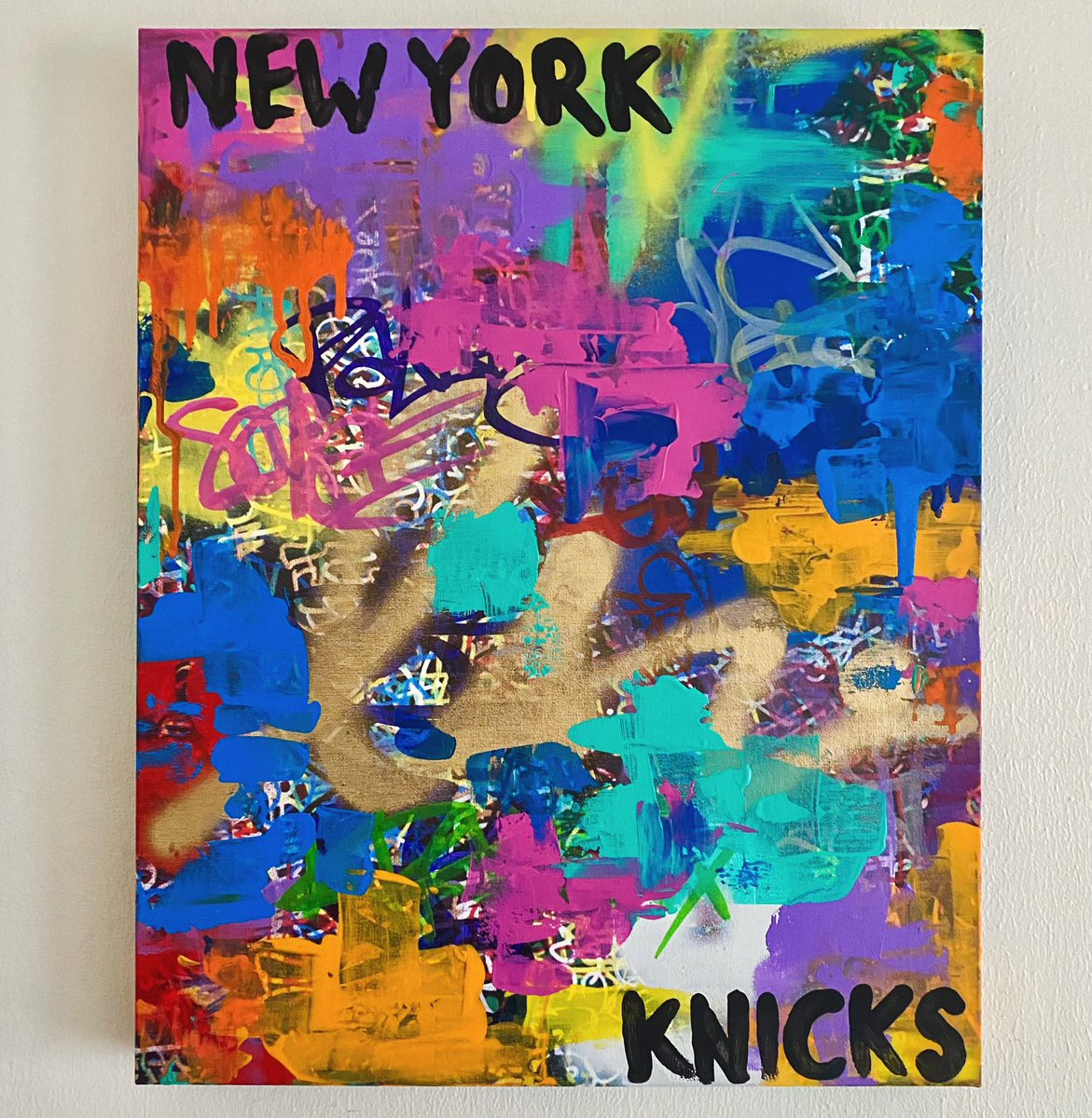 #Knicks take game 2 so heres progress on my #NewYorkKnicks painting thedngr.com 4 art photography tshirts buttons magnets mirrors + ebay collectibles @ ebay.com/usr/thedngr #NBAPlayoffs  #NYKnicks #KnicksNation #KnicksVsPacers #abstractart #popart #nyc #newyorkcity
