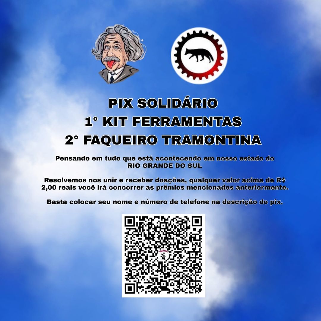 É hora de ajudar nossos irmãos e parceiros <a href="/equieinstein/">equieinstein⭐️⭐️</a> e Graxains, sabemos que a união é essencial nesse momento. Juntas criaram um pix solidário, onde além de ajudar com qualquer valor, se você doar acima de dois reais você estará concorrendo aos prêmios mencionados.