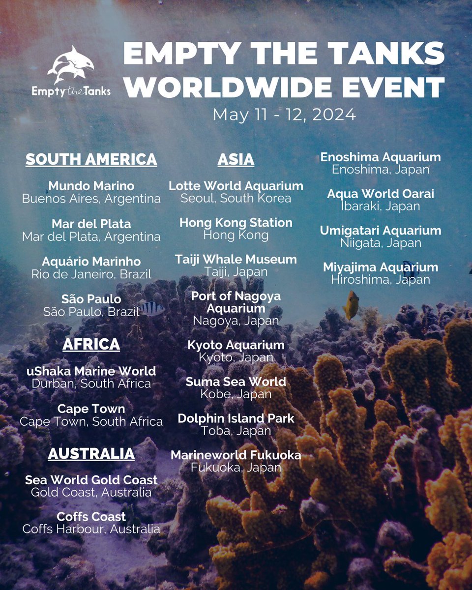 THIS WEEKEND is the Empty The Tanks Worldwide event! 🌎 Details and times for all locations at: emptythetanks.org/upcomingevents 🐬 Where will you be joining in at? #EmptyTheTanks #DolphinProject