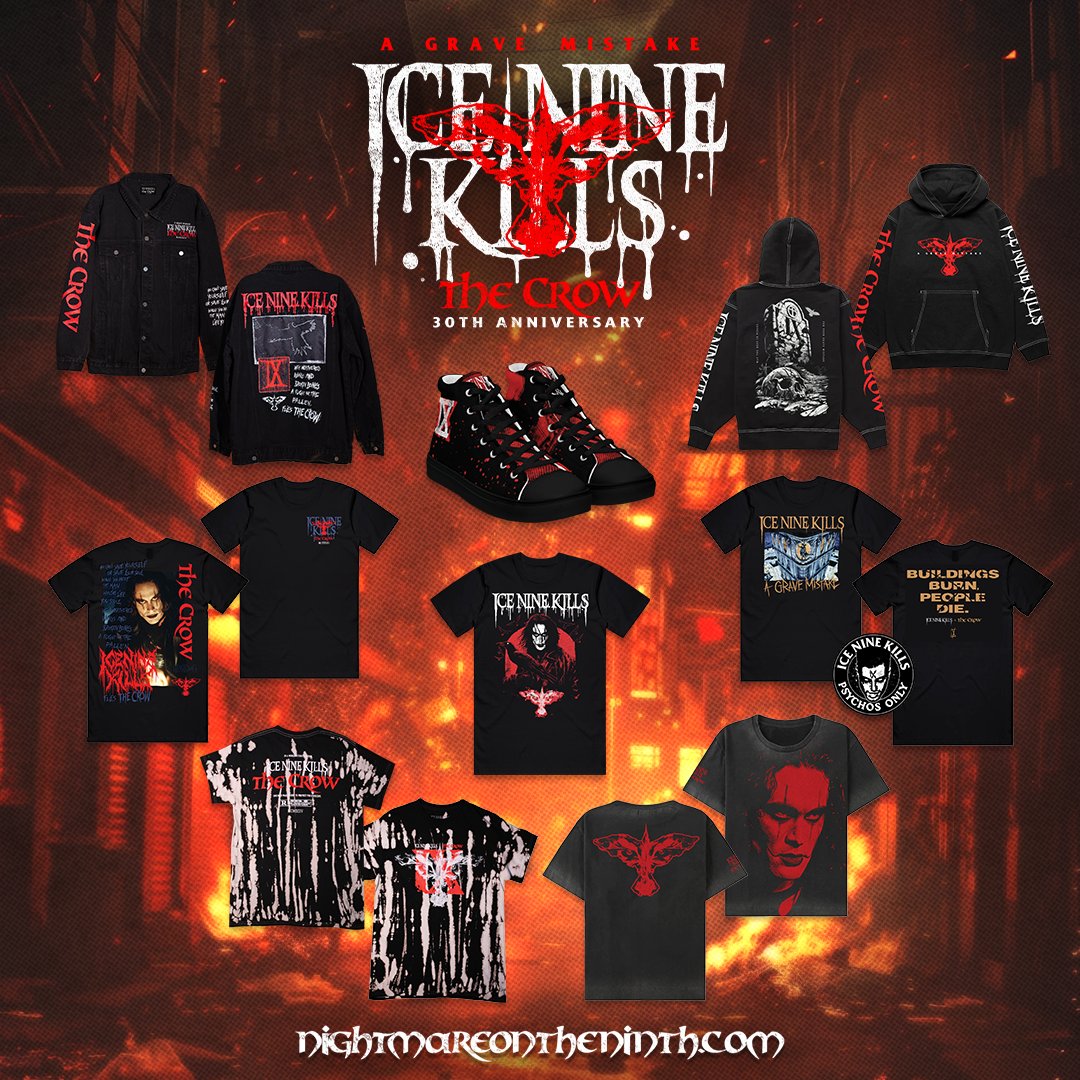 Buildings Burn and People Die….Psychos, we are honoring the 30th anniversary of The Crow with an officially licensed ‘A Grave Mistake’ drop. Stab the link to shop the collection now... 🔥🩸🐦‍⬛ nightmareontheninth.com