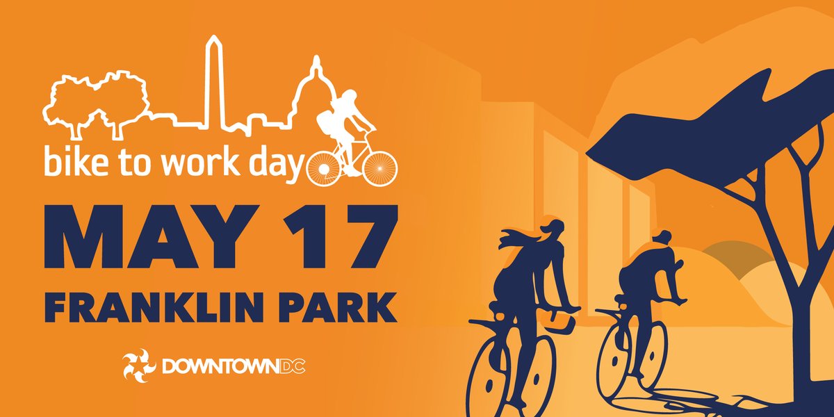 🚴‍♀️Pedal your way to Bike to Work Day on May 17 from 7-9 am @ Franklin Park. 🎶We'll be having a party on pedals with live music, pastries, freshly brewed coffee, street art by @chalkriot , collectables, and + Visit downtowndc.org to get a free t-shirt and to learn more!