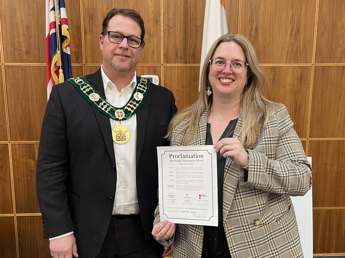 May 5-11, 2024, is Municipal Awareness Week in recognition of the vital role of municipal government and of the efforts that support it. On Tuesday, Mayor Manuel signed the Municipal Awareness Week Proclamation with fellow Council member and President of @MunicipalNL, Amy Coady.