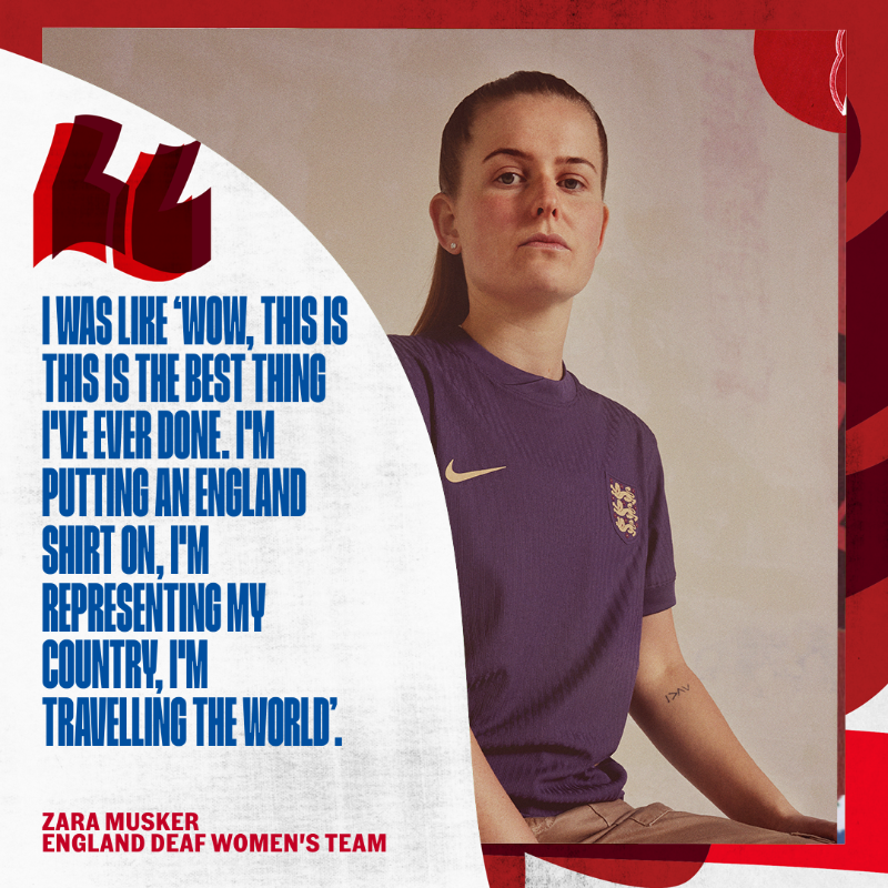 Lionesses's tweet photo. "Be the person you needed when you were younger." 👏

This #DeafAwarenessWeek, @ZMusker reflects on her journey to representing our England Deaf women’s team and how she wants to help inspire the next generation.