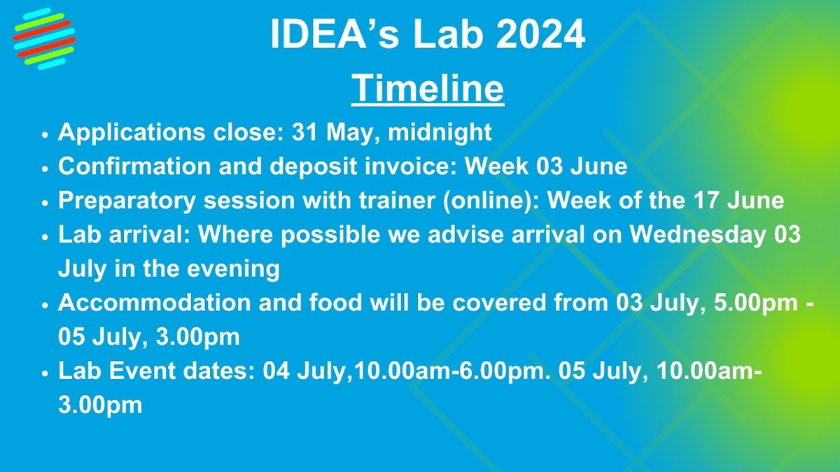 Applications now open! We are thrilled to open applications for our 2024 Lab taking place on Thursday 04 July,10am-6pm and Friday 05 July, 10am-3pm. The deadline for returning application form is Friday 31 May, midnight. More 👉 bit.ly/4bc8AUL
