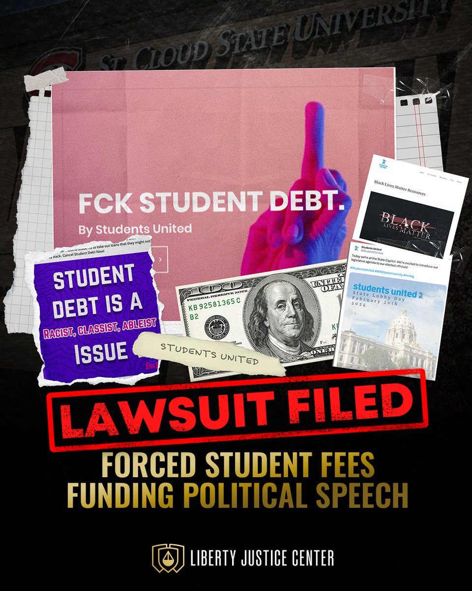 Minnesota students are being forced to bankroll Students United's political agenda to attend public colleges & we're stepping in. We have filed a lawsuit against the Board of Trustees to end this scheme & protect #1A rights. Students should NOT be forced to fund extremist…